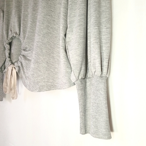 🎁 Zara Crew neck Sweater Drop Pleated Sleeves w/  Eccentric Drawstring Cut-out. - Picture 4 of 10